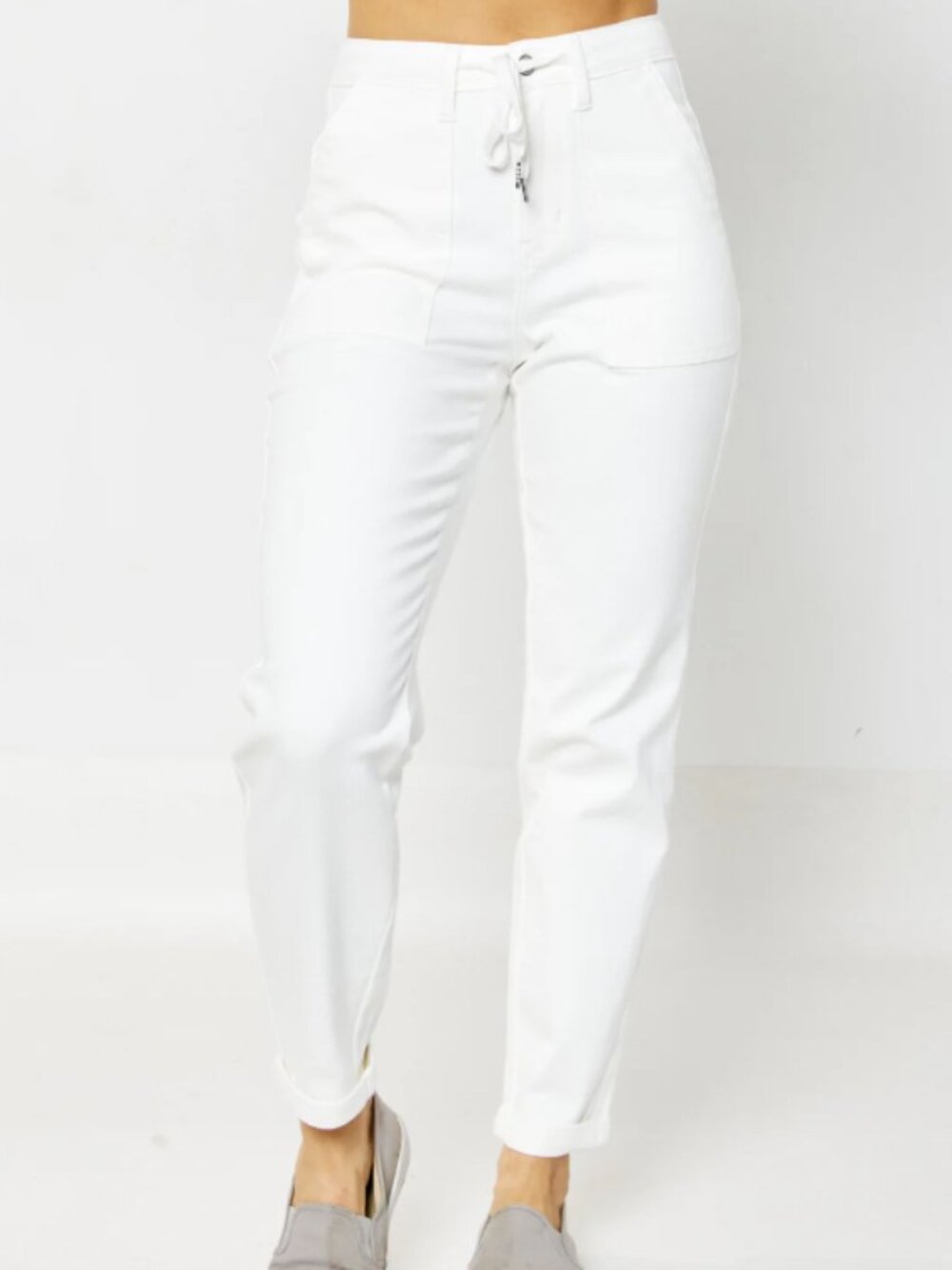 Judy Blue white cuffed jogger drawstring pant size 30 NWT high rise preppy beach